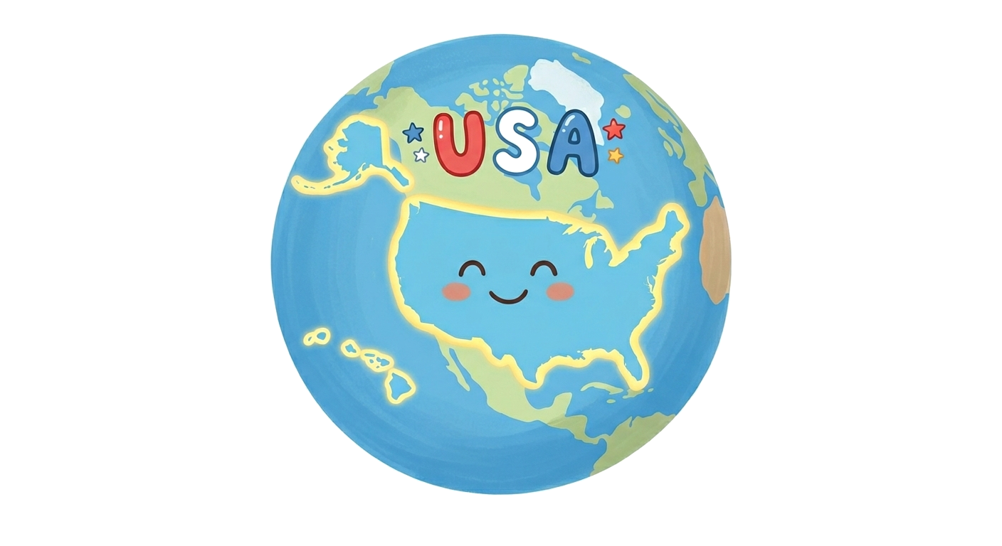 Cartoon globe showing USA